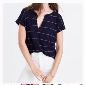 Madewell Navy Stripe Turntable Split Neck Tee XS